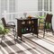 Coffee Outdoor Patio Bar Set with Storage 3 Piece Metal Fabric Bar Table and Chairs Ergonomic